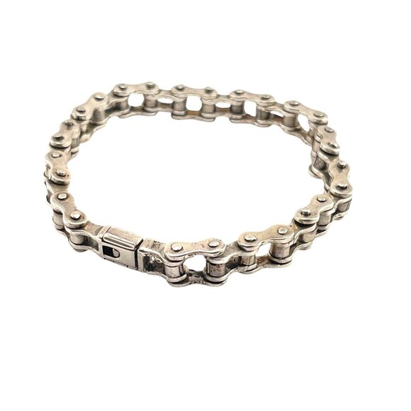 Bike Chain Bracelet Sterling Silver Stainless Steel Heavy Duty Link - Picture 7 of 8